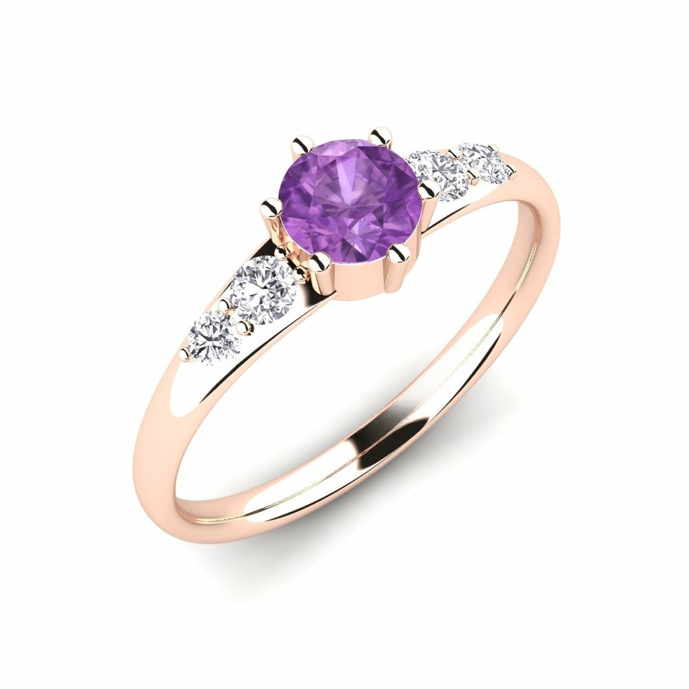 Nature Amethyst Six-prong With Diamond On The Band Ring