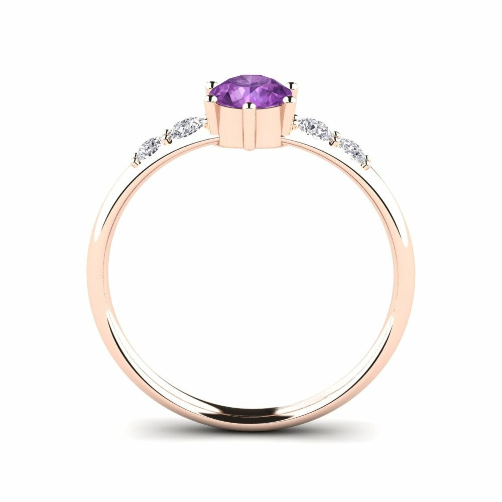 Nature Amethyst Six-prong With Diamond On The Band Ring