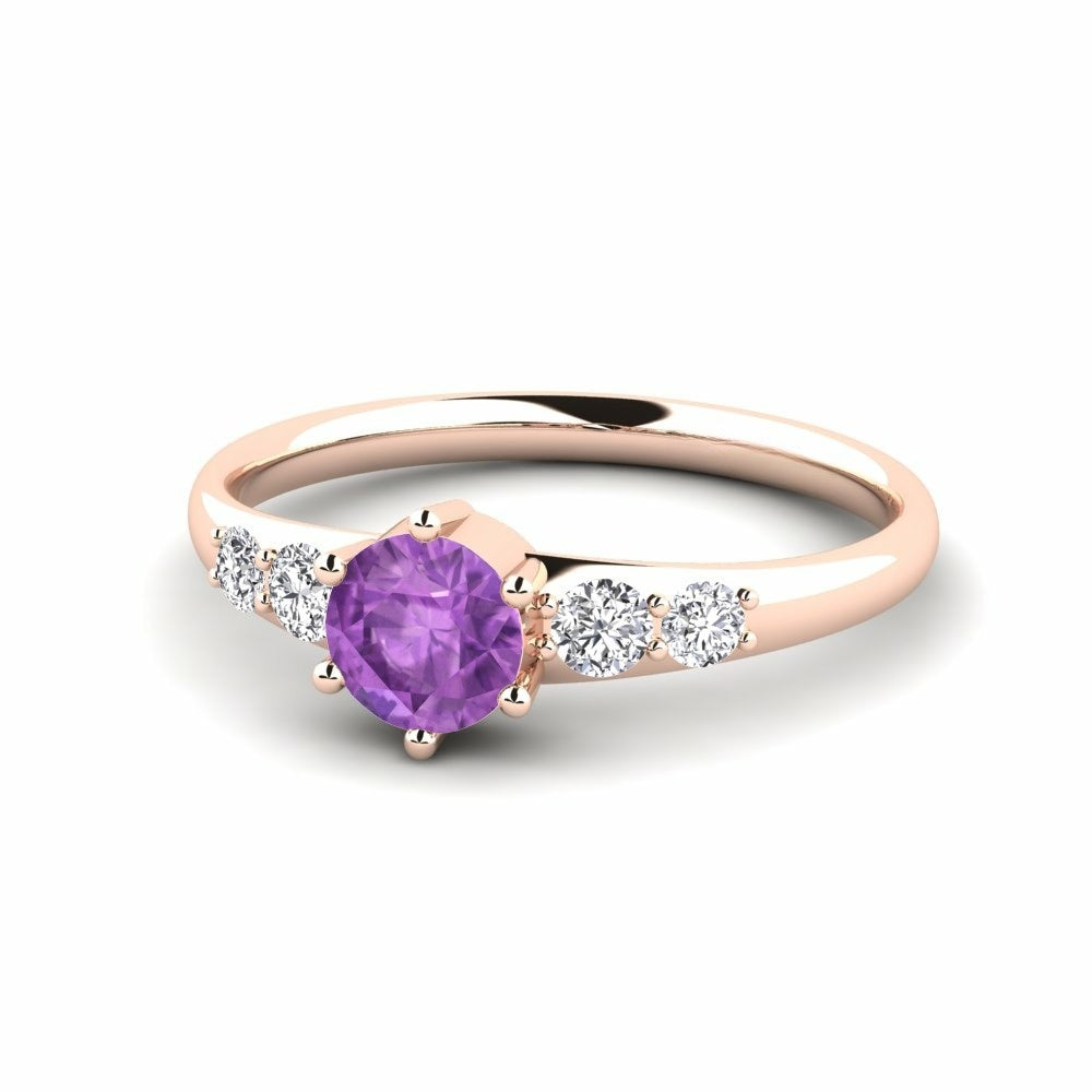 Nature Amethyst Six-prong With Diamond On The Band Ring