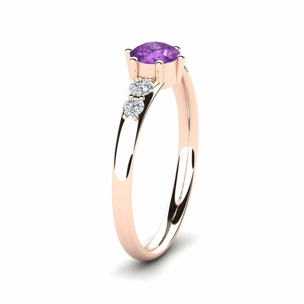 Nature Amethyst Six-prong With Diamond On The Band Ring