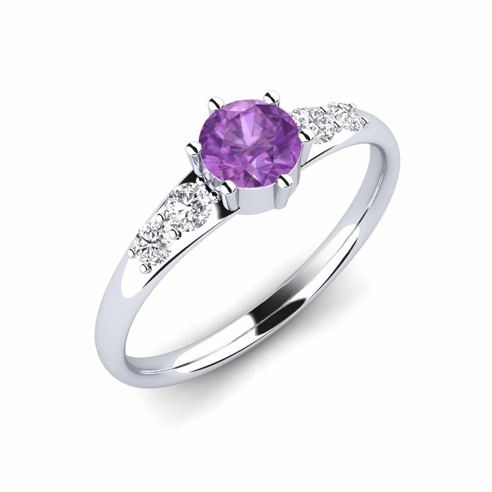 Nature Amethyst Six-prong With Diamond On The Band Ring