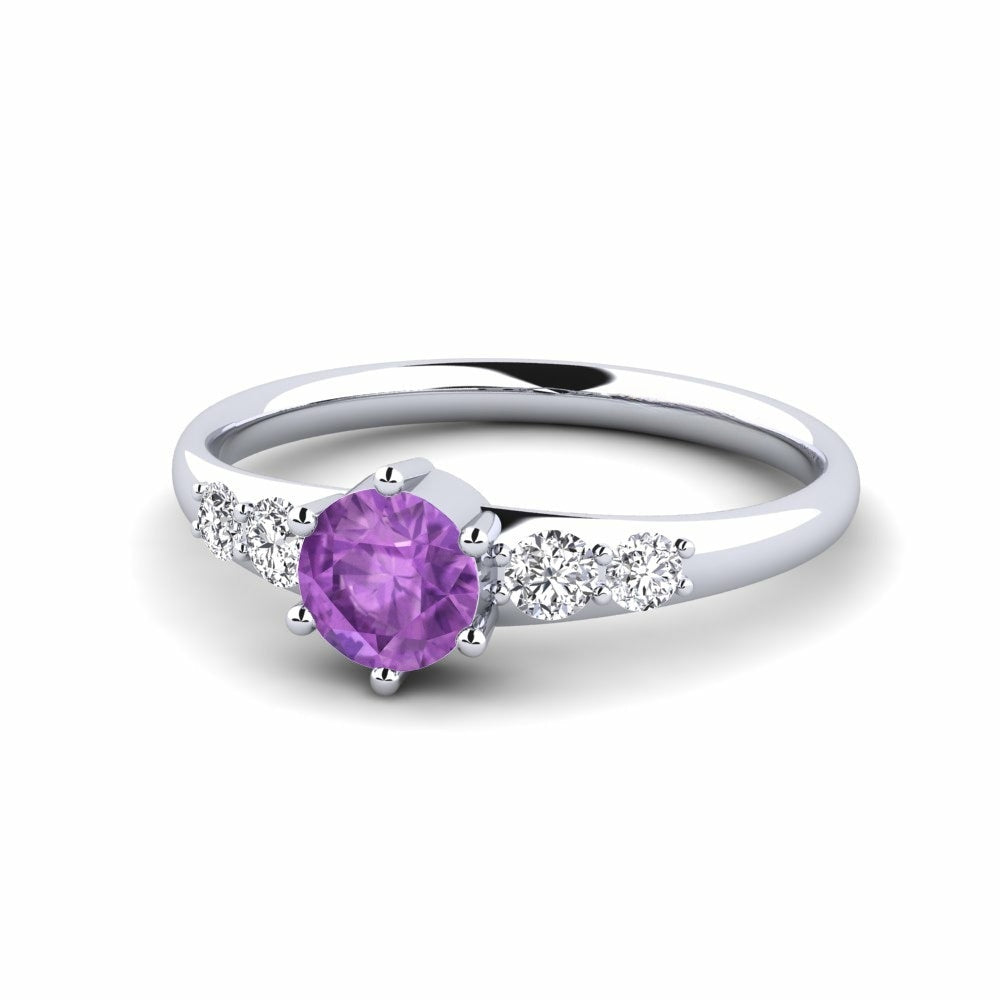 Nature Amethyst Six-prong With Diamond On The Band Ring