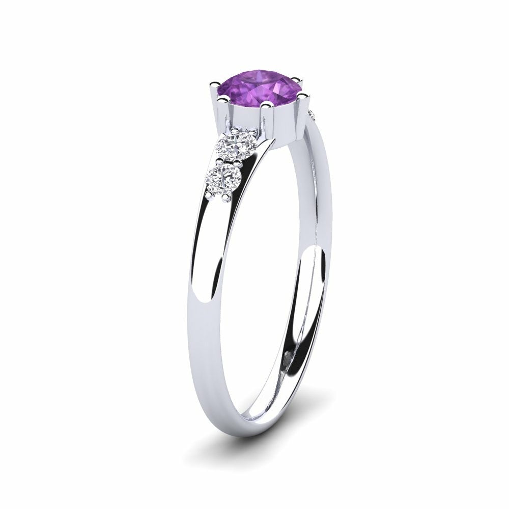 Nature Amethyst Six-prong With Diamond On The Band Ring