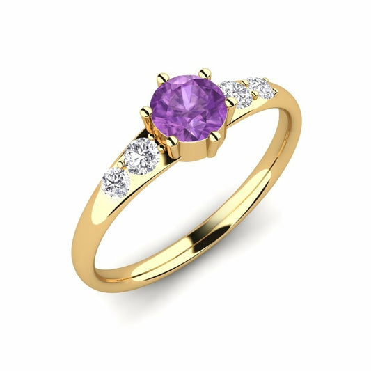 Nature Amethyst Six-prong With Diamond On The Band Ring