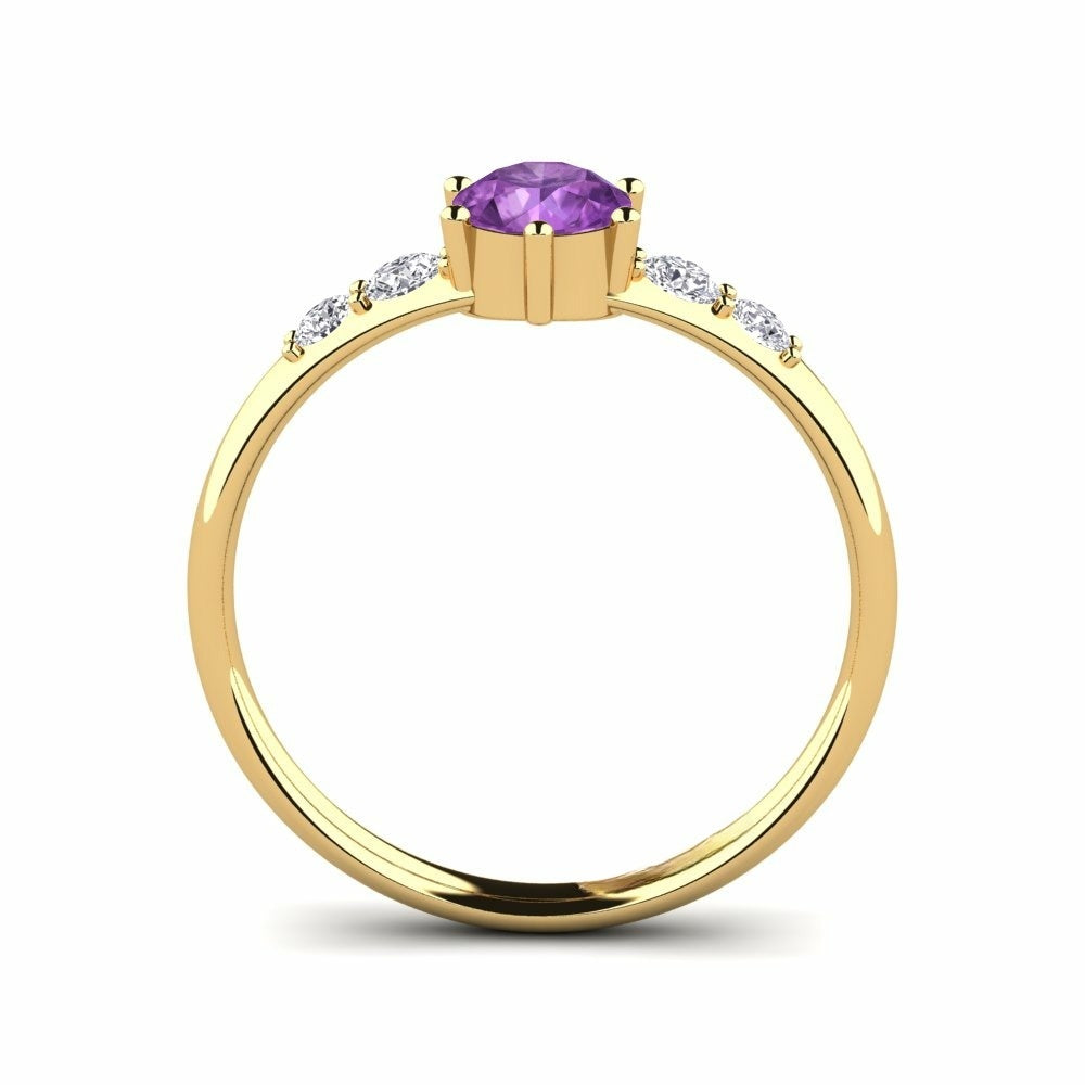 Nature Amethyst Six-prong With Diamond On The Band Ring