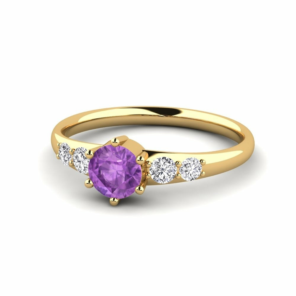 Nature Amethyst Six-prong With Diamond On The Band Ring