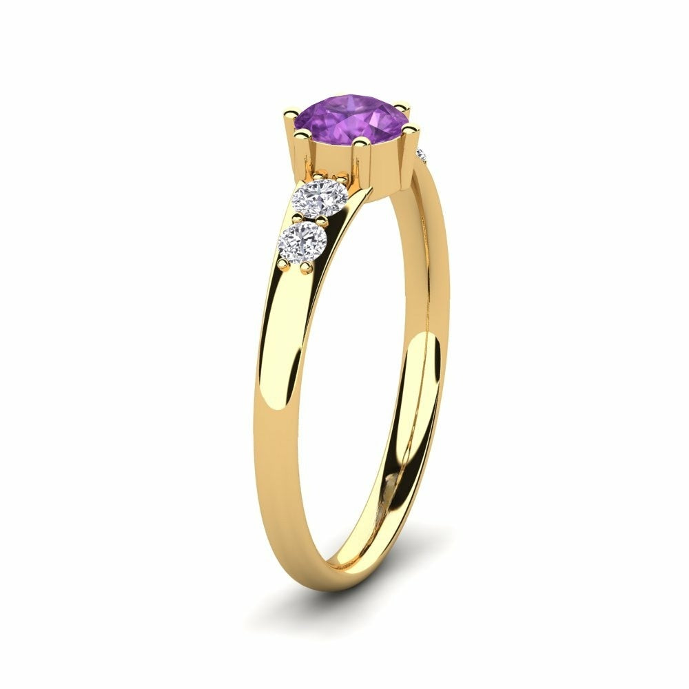 Nature Amethyst Six-prong With Diamond On The Band Ring