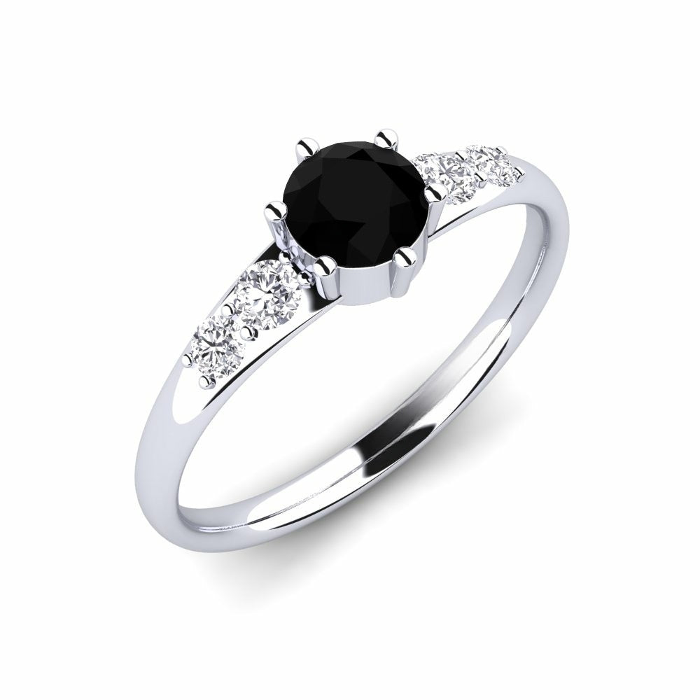 Nature Black sapphire Six-prong With Diamond On The Band Ring