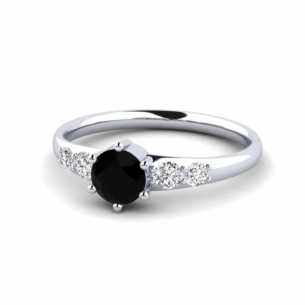 Nature Black sapphire Six-prong With Diamond On The Band Ring