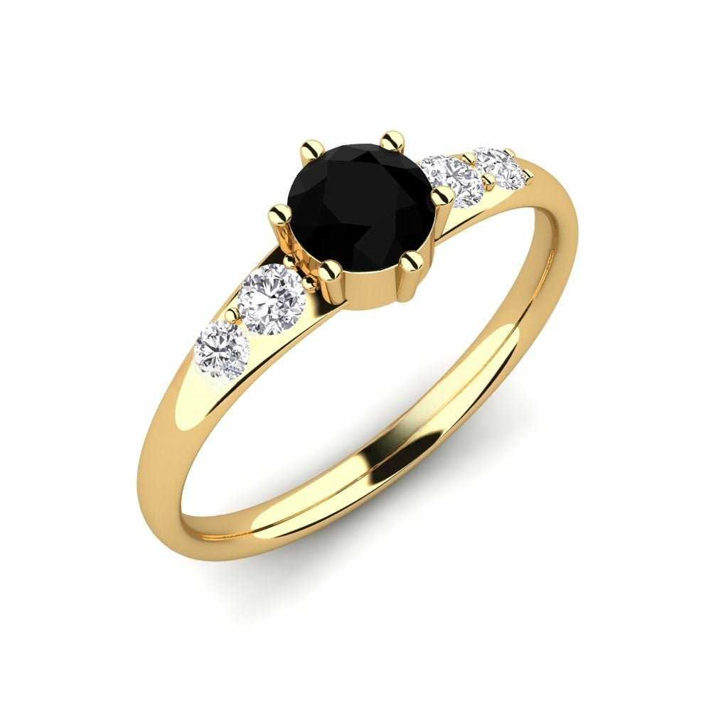 Nature Black sapphire Six-prong With Diamond On The Band Ring