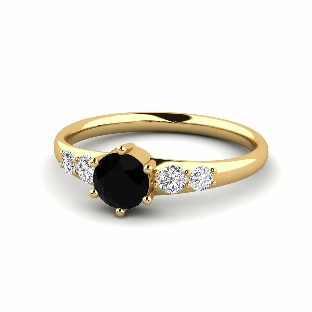 Nature Black sapphire Six-prong With Diamond On The Band Ring