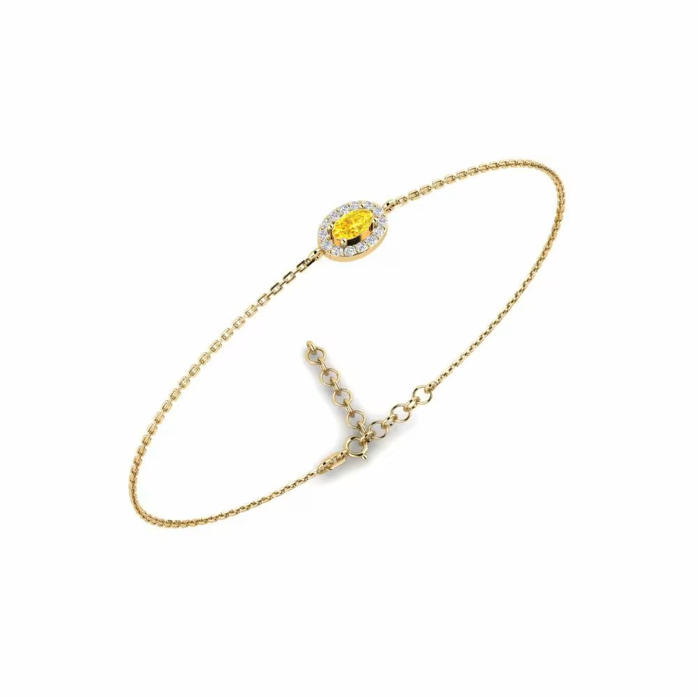 Nature Yellow Sapphire Bracelet One Halo stone Design