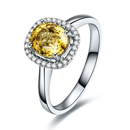 Nature Yellow Sapphire Halo Design Ring