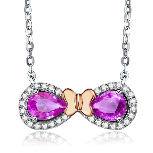 Nature Purple pink Sapphire Necklace Set with 18K White Gold and Diamond