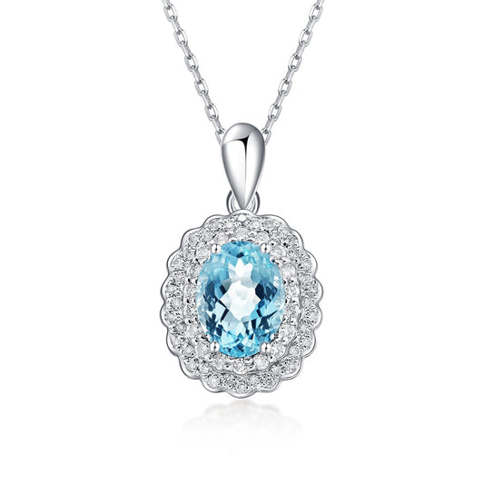 Nature Aquamarine Halo Skirt Hem Design Pendant