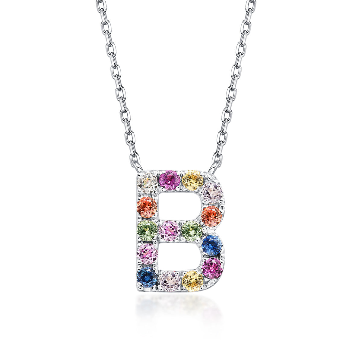 Initial Rainbow Sapphire Necklace - B