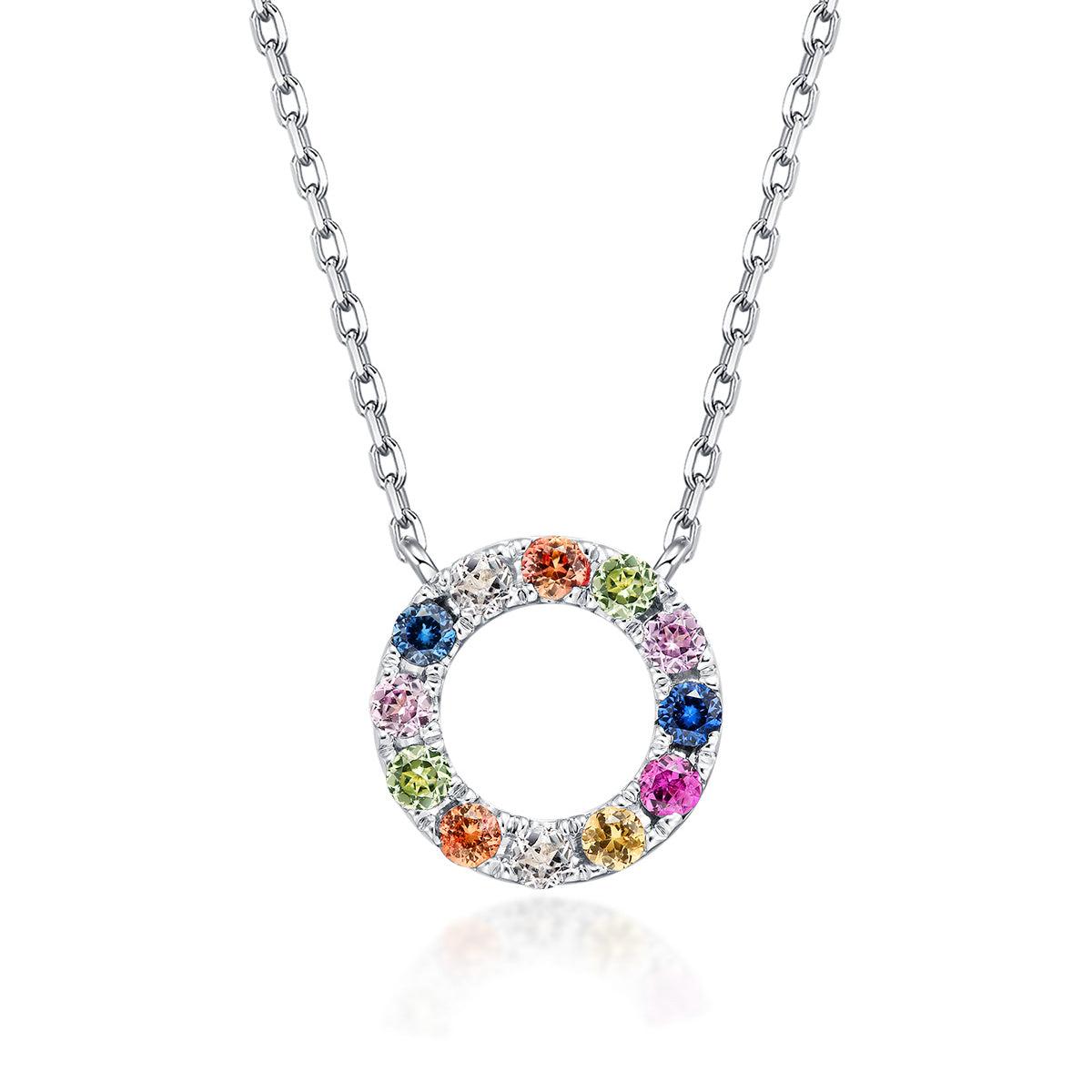 Initial Rainbow Sapphire Necklace - O