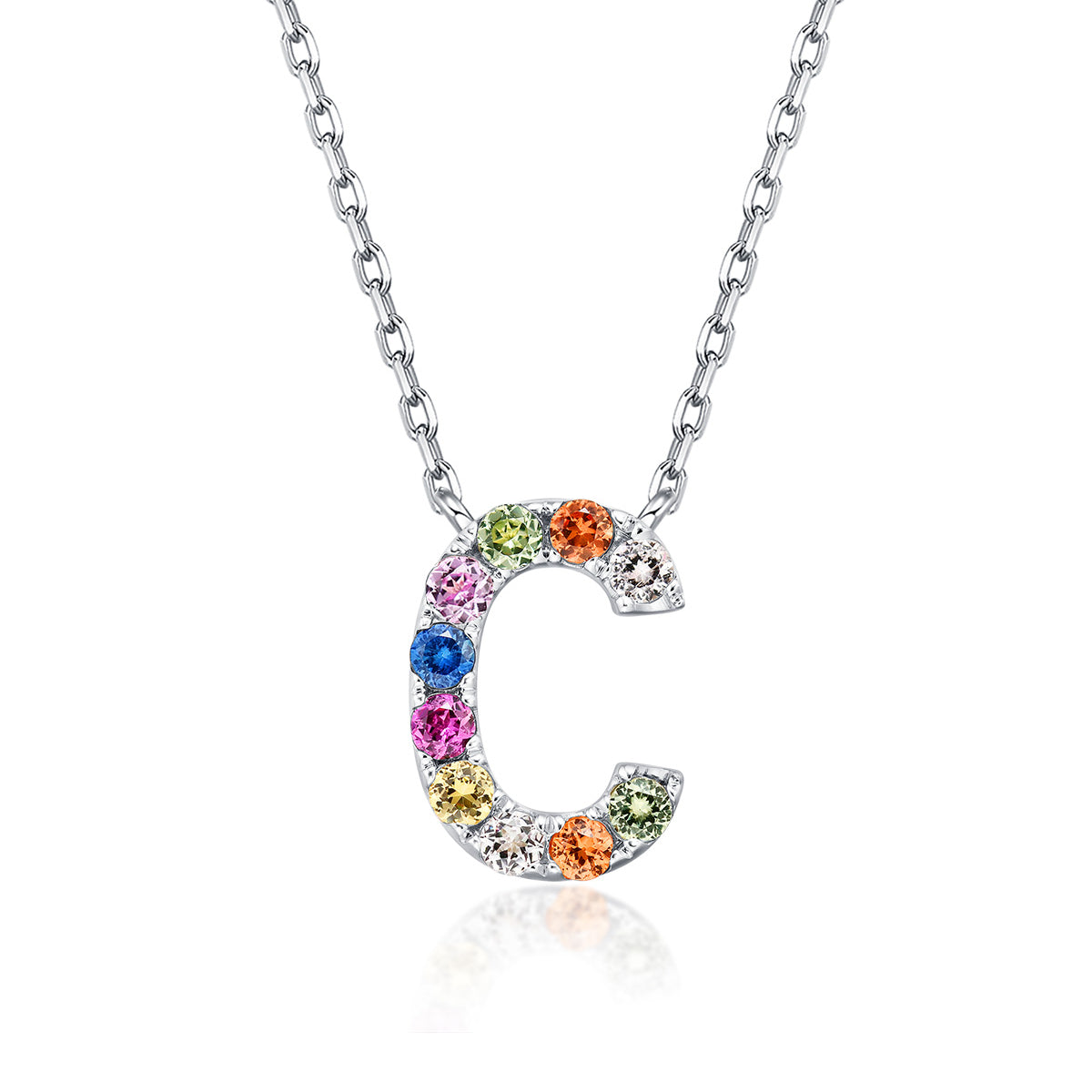 Initial Rainbow Sapphire Necklace - C