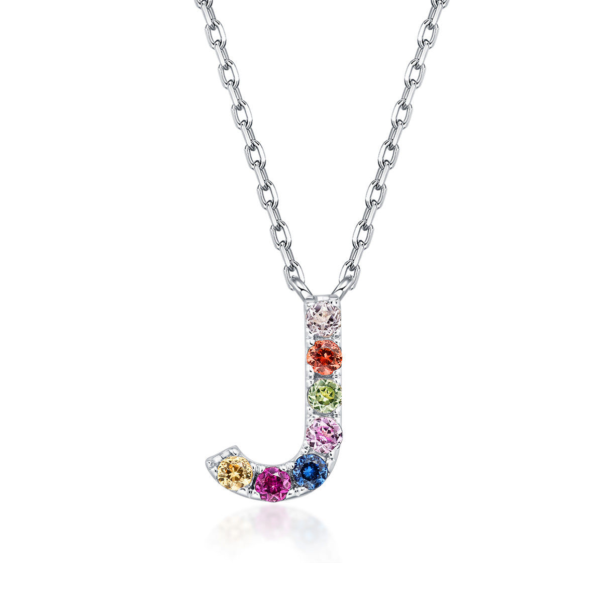 Initial Rainbow Sapphire Necklace - J