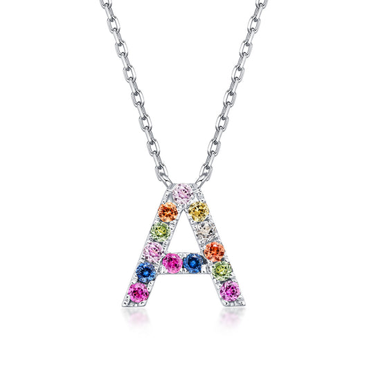 Initial Rainbow Sapphire Necklace - A