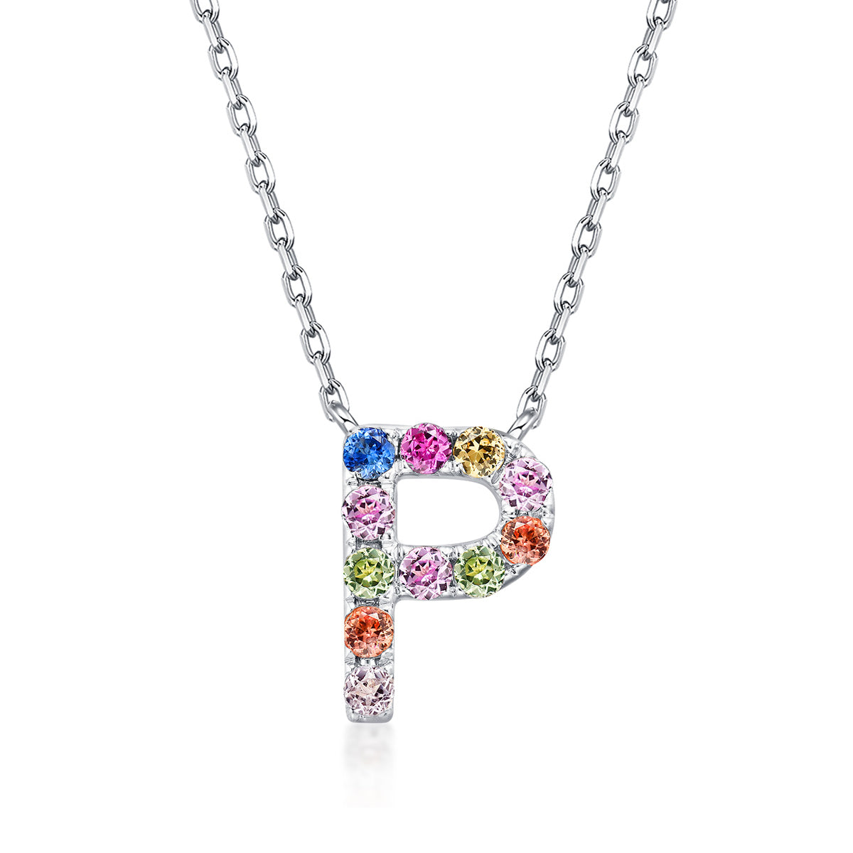 Initial Rainbow Sapphire Necklace - P