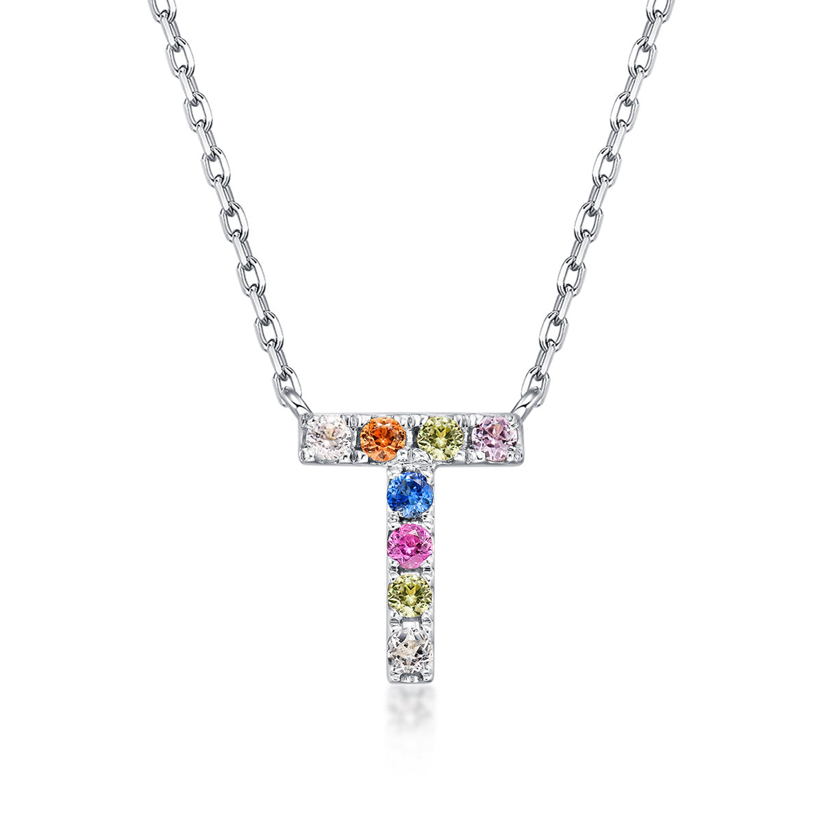 Initial Rainbow Sapphire Necklace - T