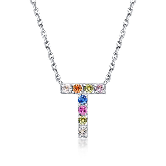 Initial Rainbow Sapphire Necklace - T