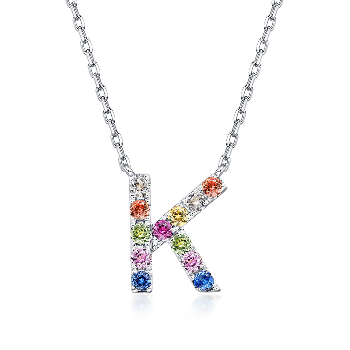 Initial Rainbow Sapphire Necklace - K