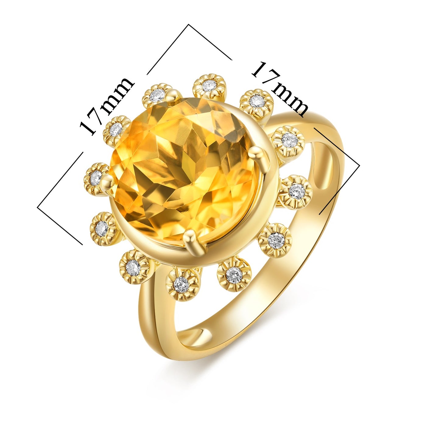 Large Nature Citrine Sunflower Shape Ring With Diamond