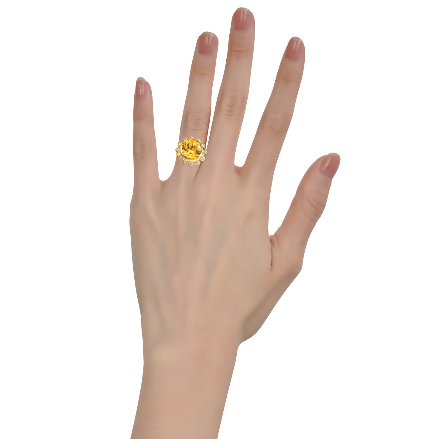 Large Nature Citrine Sunflower Shape Ring With Diamond