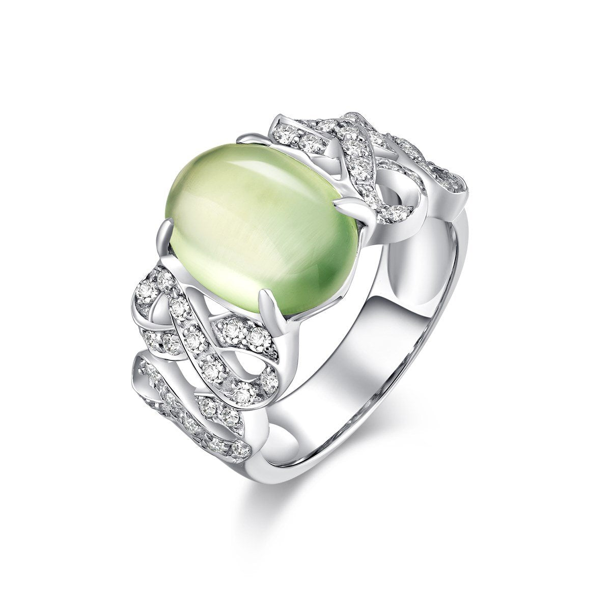 4.377ct Cabochon Water Green Prehnite Ring