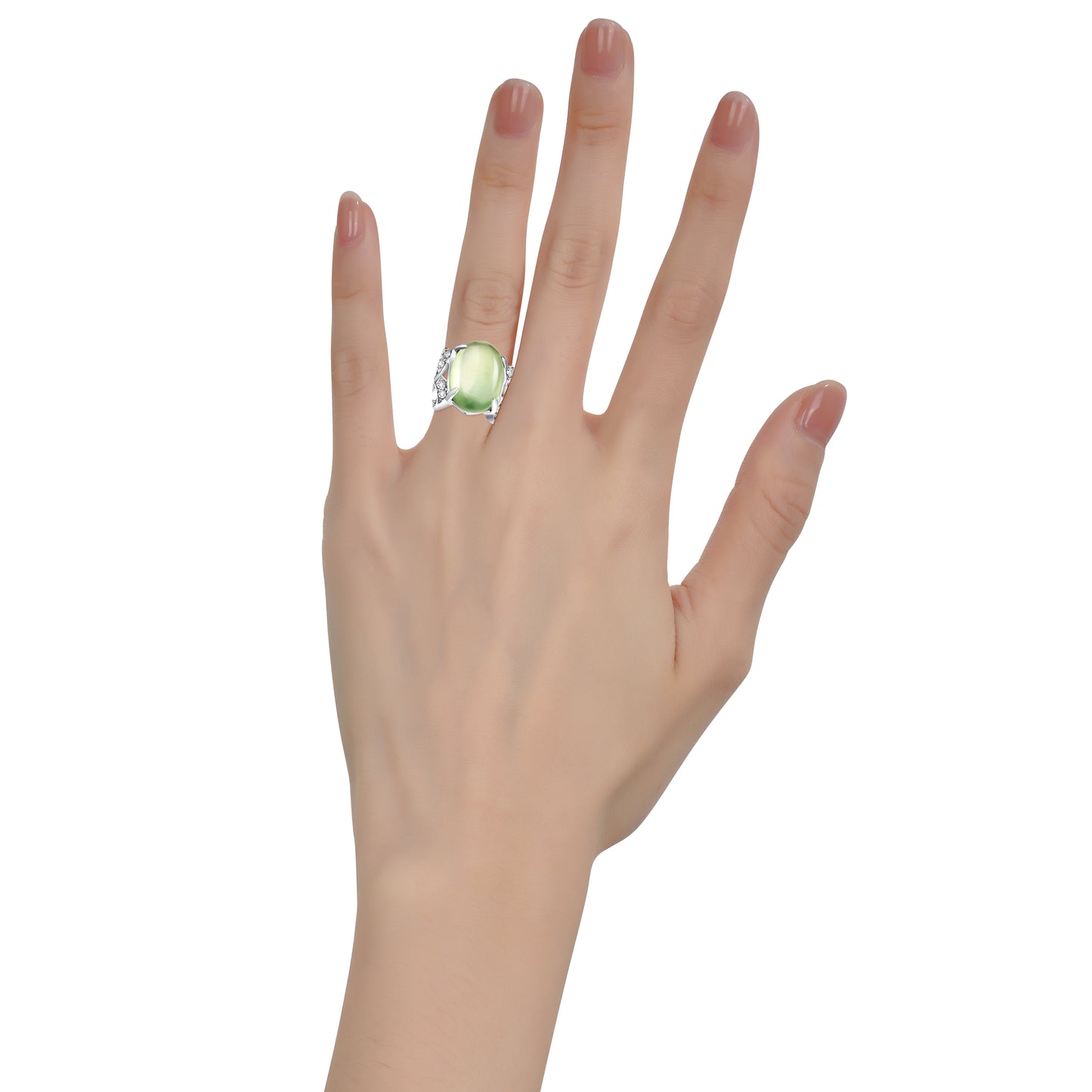 4.377ct Cabochon Water Green Prehnite Ring