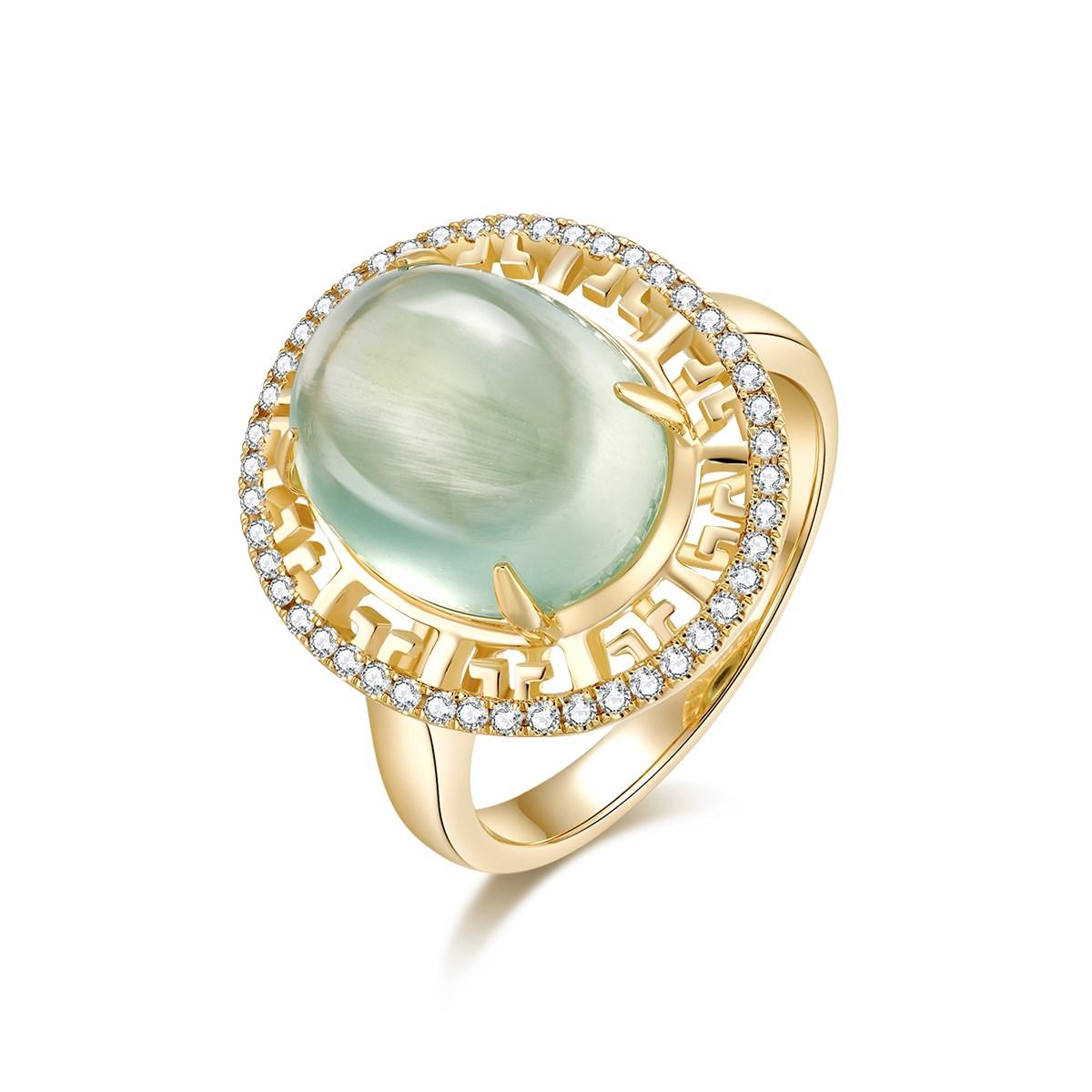 Large Cabochon Nature Green Prehnite Ring