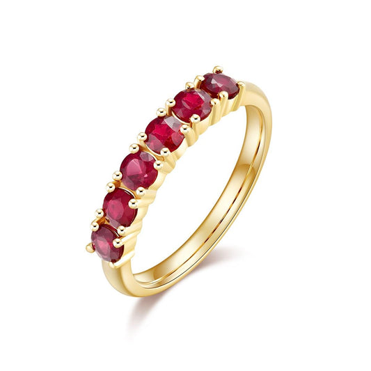 Nature Ruby Band Ring Set with 18K Yellow Gold and Diamond