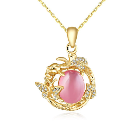 2.79Carat Pink Rhodonite Pendant with 18K Yellow Gold and Diamond