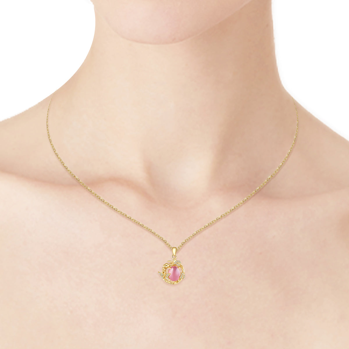 2.79Carat Pink Rhodonite Pendant with 18K Yellow Gold and Diamond