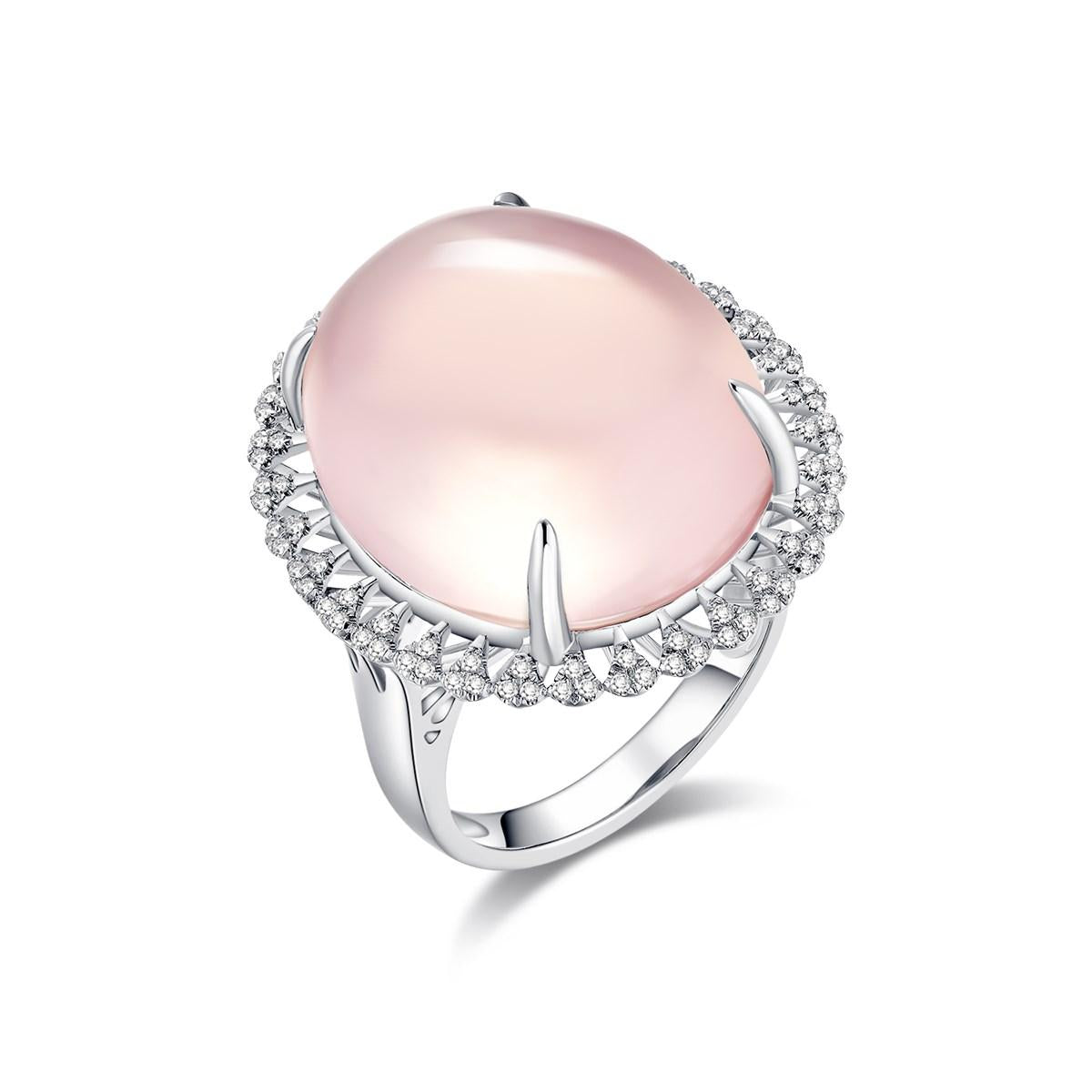 29.705Carat Pink Rose Quartz Ring Set with Diamond