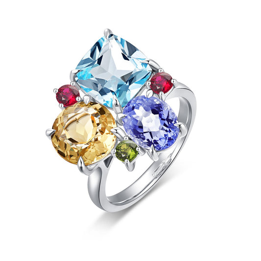 Large Dress Ring with Multi-Natural Gemstones