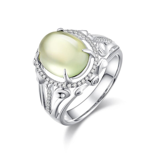 4.163ct Oval Fresh Green Prehnite Ring