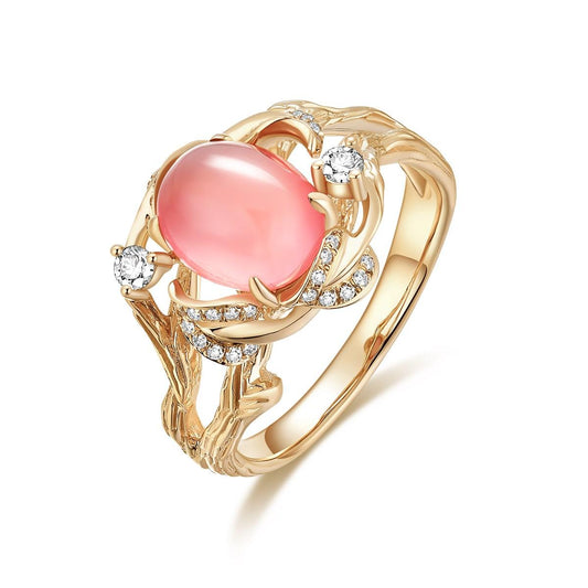 2.66Ct Pink Rhodonite Ring with 18K Yellow Gold and Diamond