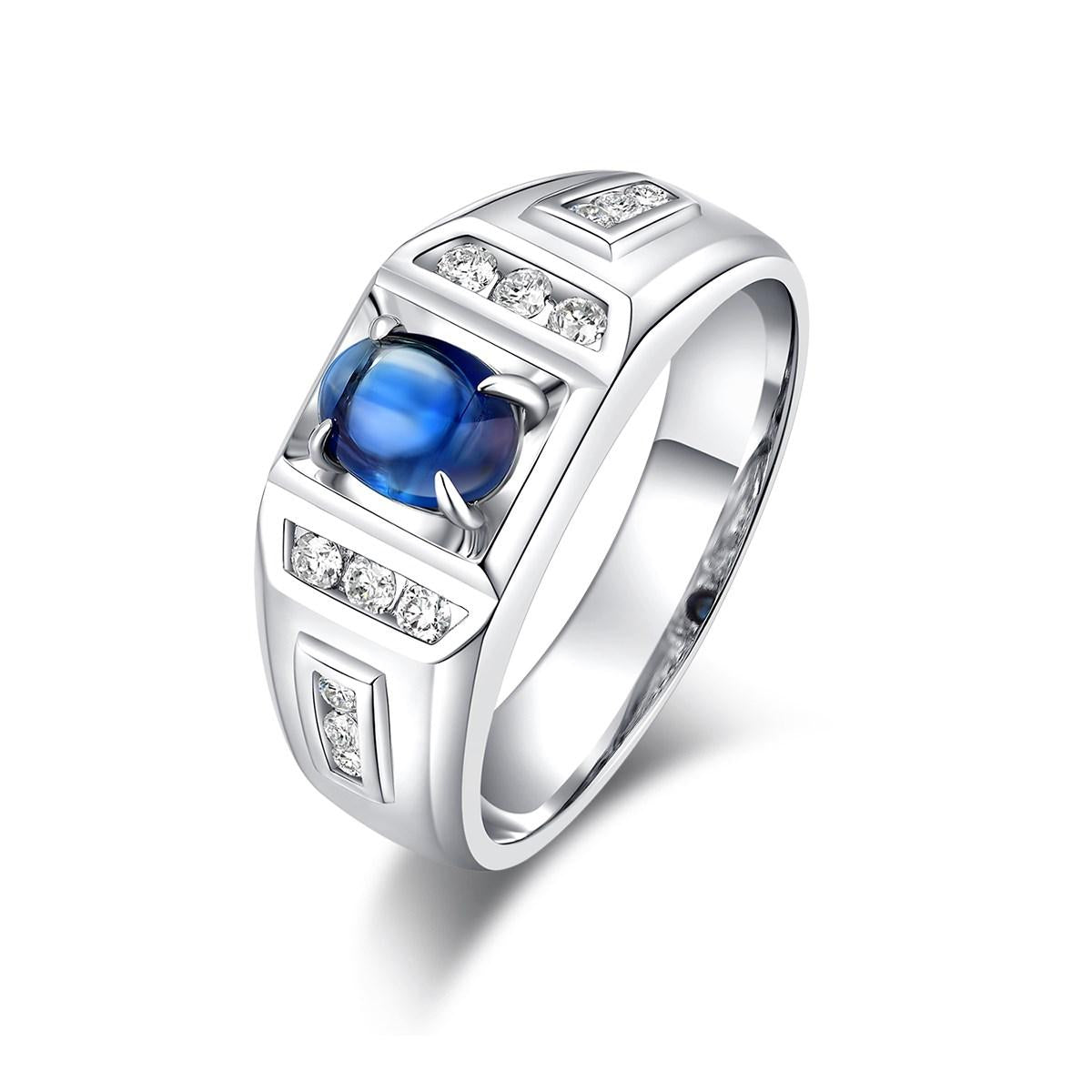 Nature Blue Sapphire Man‘s Ring Set with Diamond