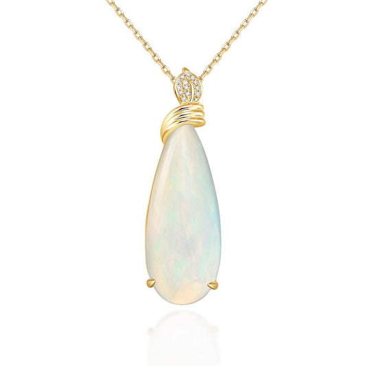 7.71Carat White Opal Pendant with 18K Yellow Gold and Diamond