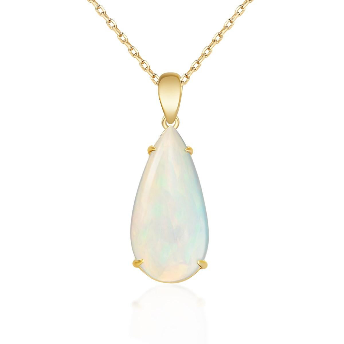 5.31Ct White Opal Necklace Set with 18K Yellow Gold and Diamond