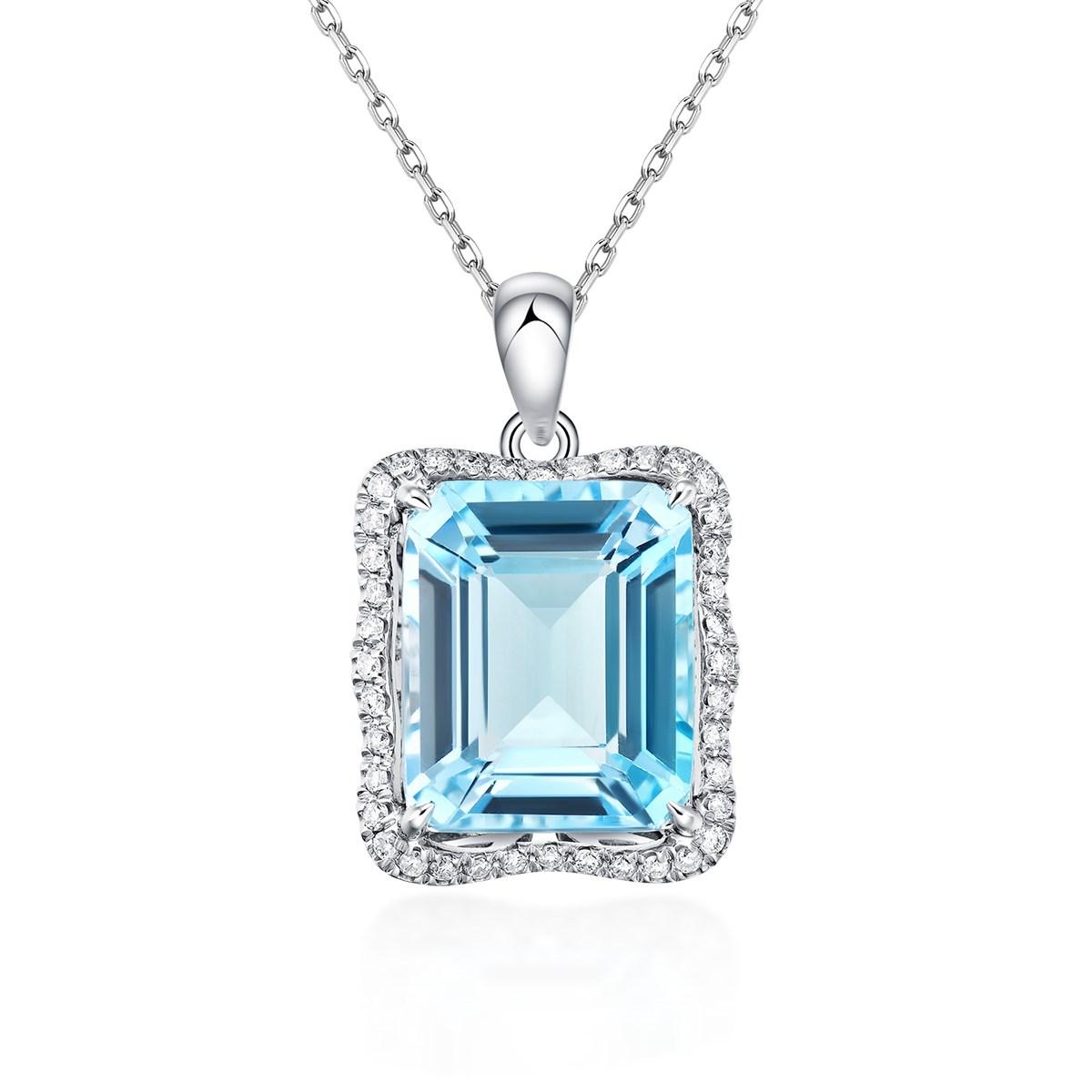 Large Blue Topaz Pendant with Diamond