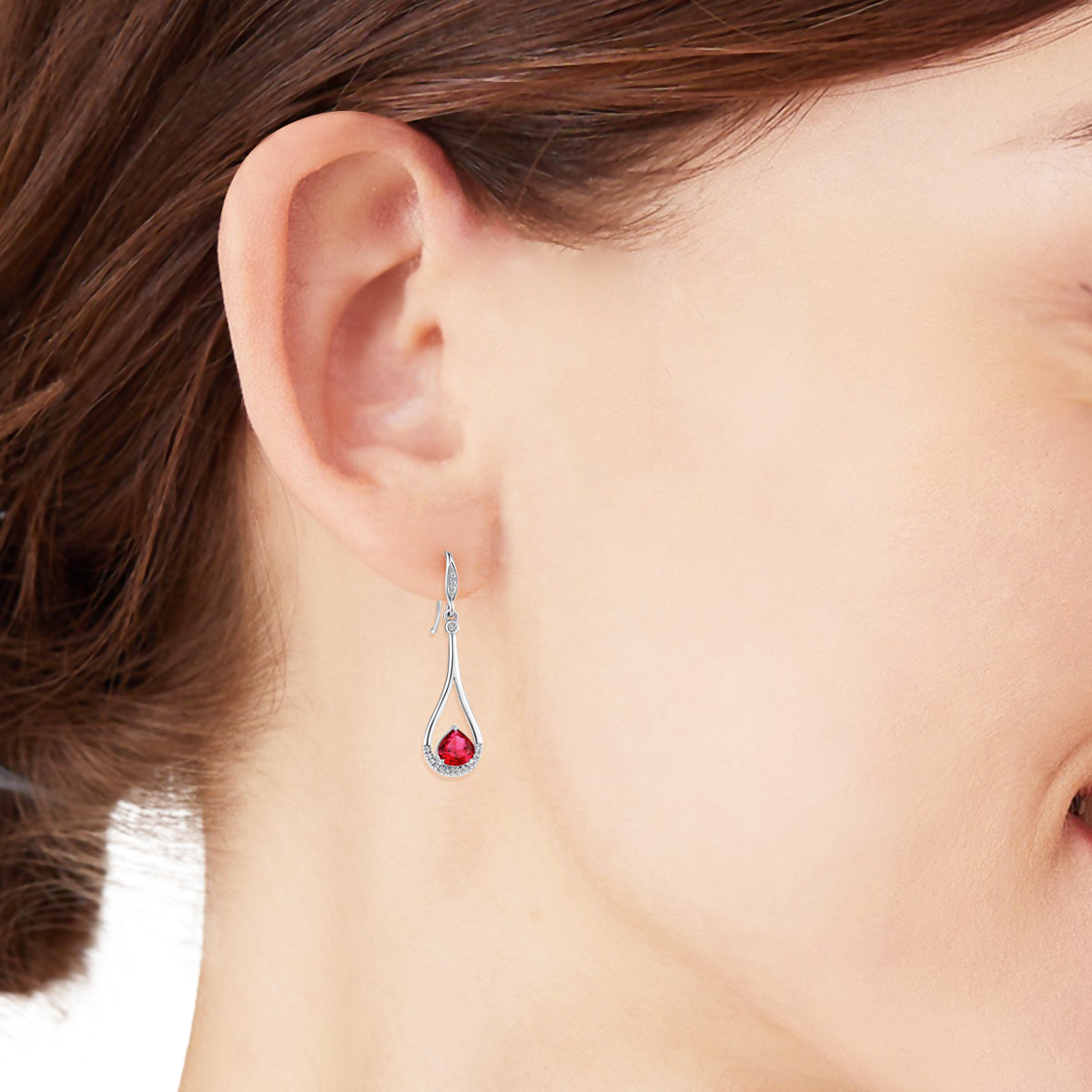 2.07 Carat Ruby Earrings Set with 18K White Gold and Diamond