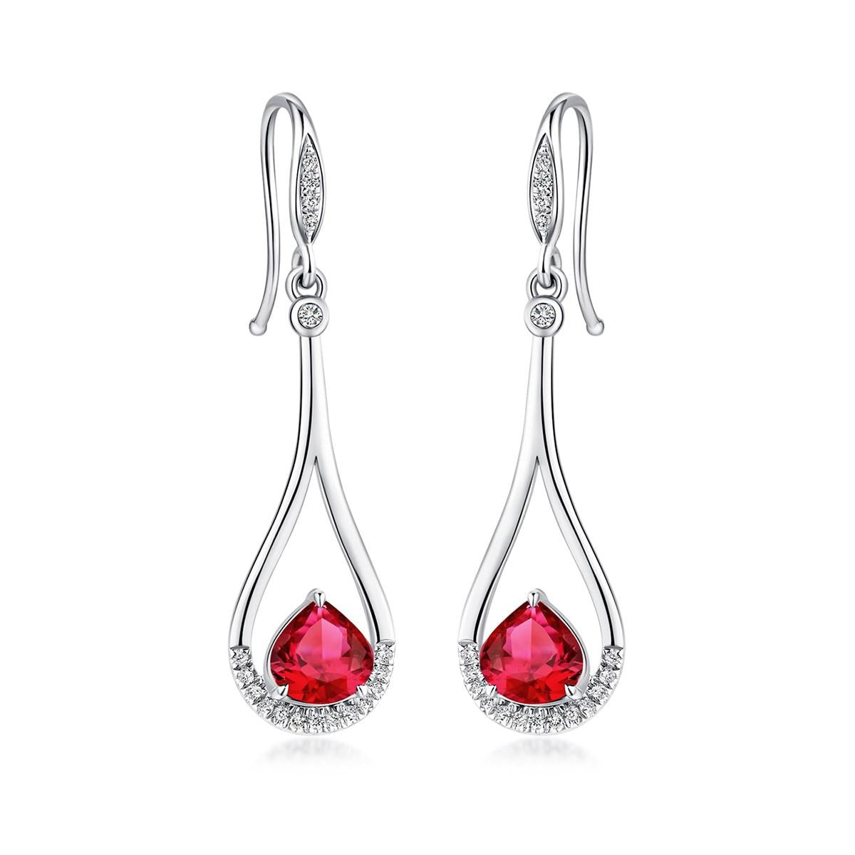 2.07 Carat Ruby Earrings Set with 18K White Gold and Diamond