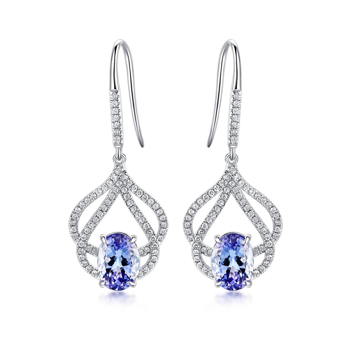 2.41Carat Blue Tanzanite Earrings Set with Diamond