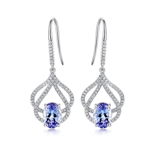 2.41Carat Blue Tanzanite Earrings Set with Diamond