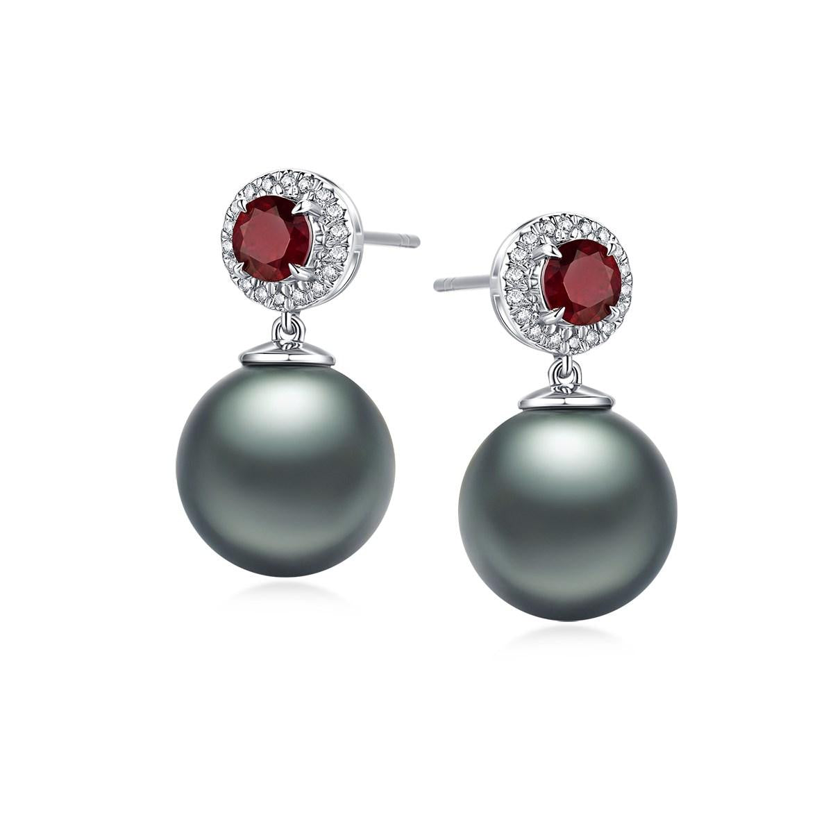 17.114Ct Pearl Earrings Set with 18K White Gold and Diamond