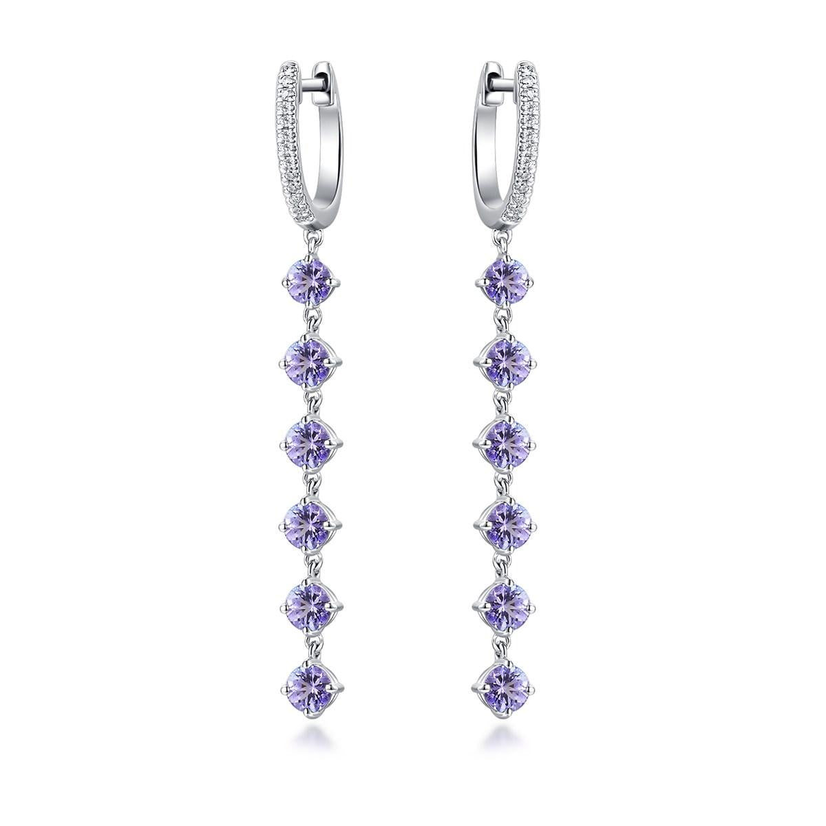 2.17Ct Nature Purple Tanzanite Earrings with Diamond